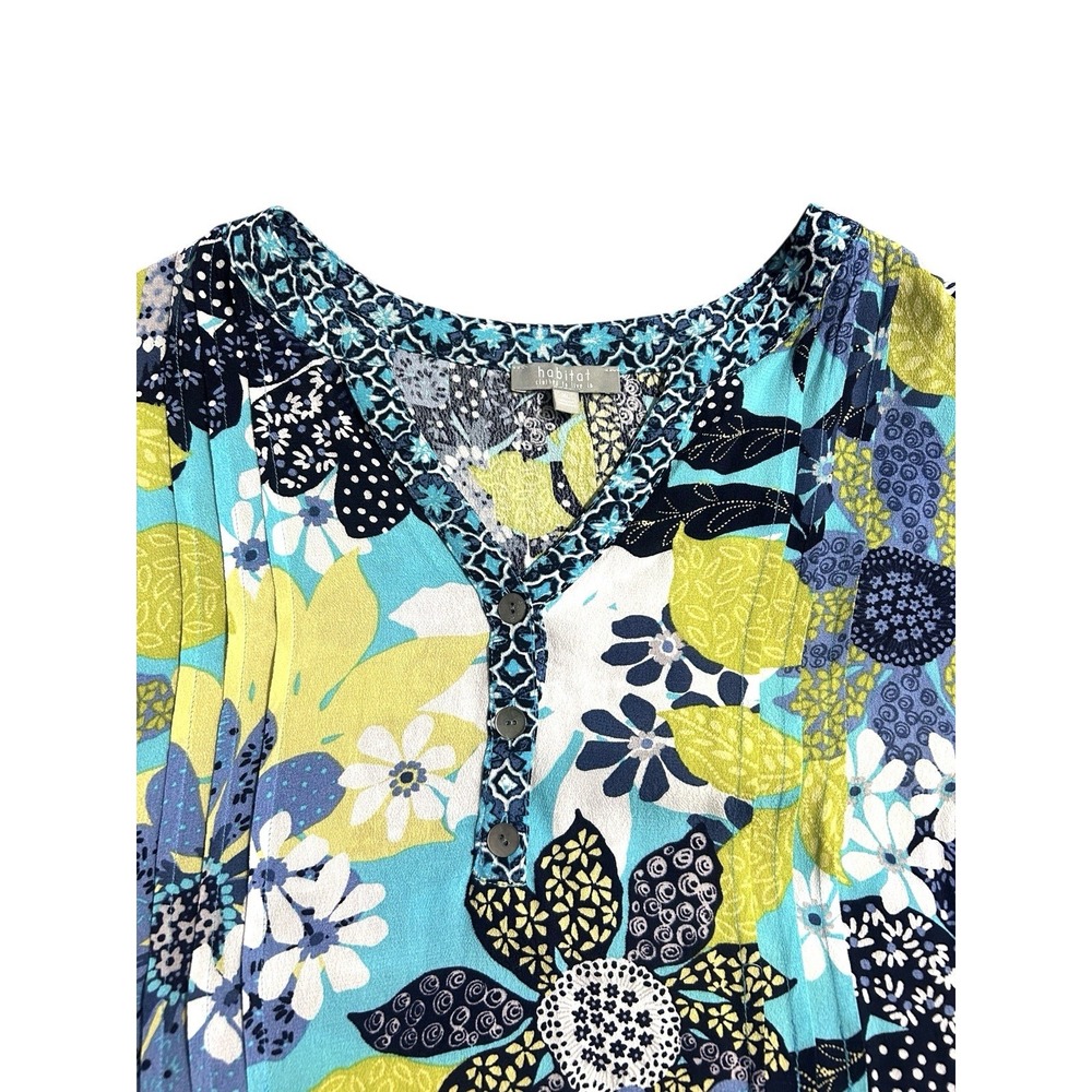 Habitat Floral Popover Tunic High Low Hem Women's XL Artsy 3/4 Sleeve Vacation - Picture 2 of 13